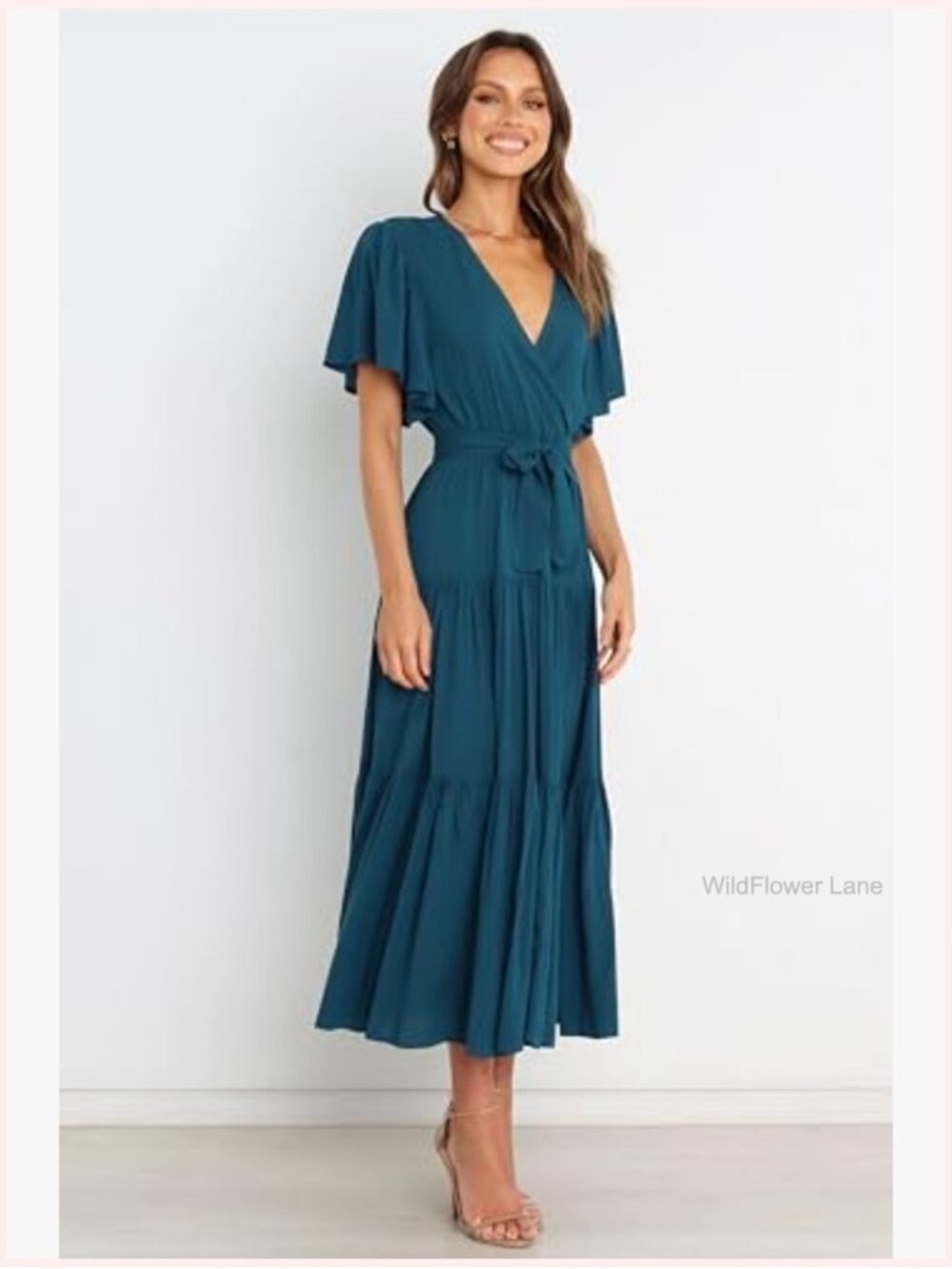 Petal & Pup Teal Midi Wrap Dress